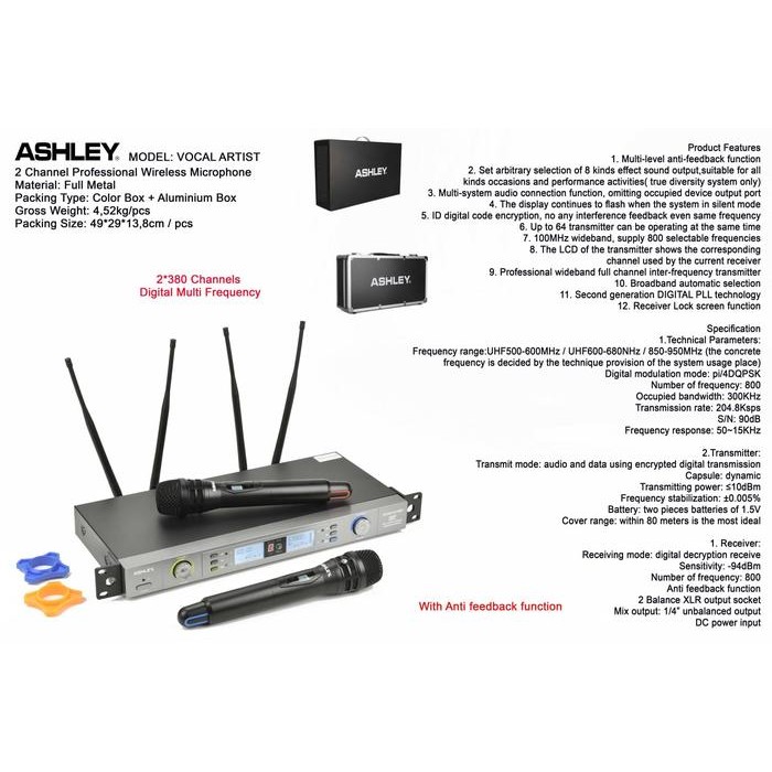 MIC Wireless ASHLEY New Vokal VOCAL Artis ARTIST UHF + KOPER HARDCASE