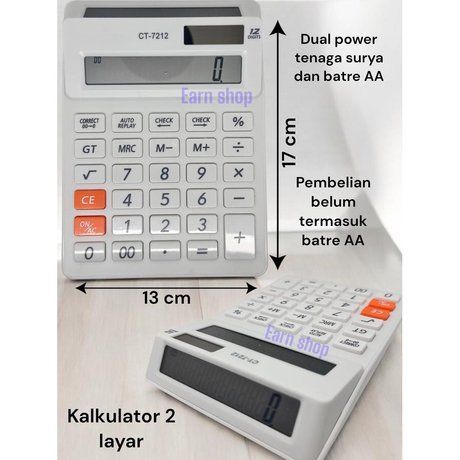 

Kalkulator Dua Layar CTZ CT-7212 Digit Hitam dan Putih