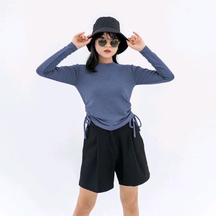 (Expert) Rib Blouse Crop Serut// kaos Rib Premium Serut Atasan Wanita