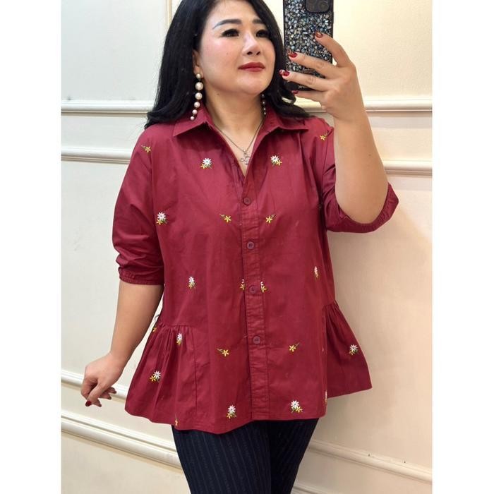 (Expert) FINA BIGSIZE - (KYOMI BLOUSE BUNGA BORDIR) ATASAN WANITA JUMBO BIGSIZE KEKINIAN