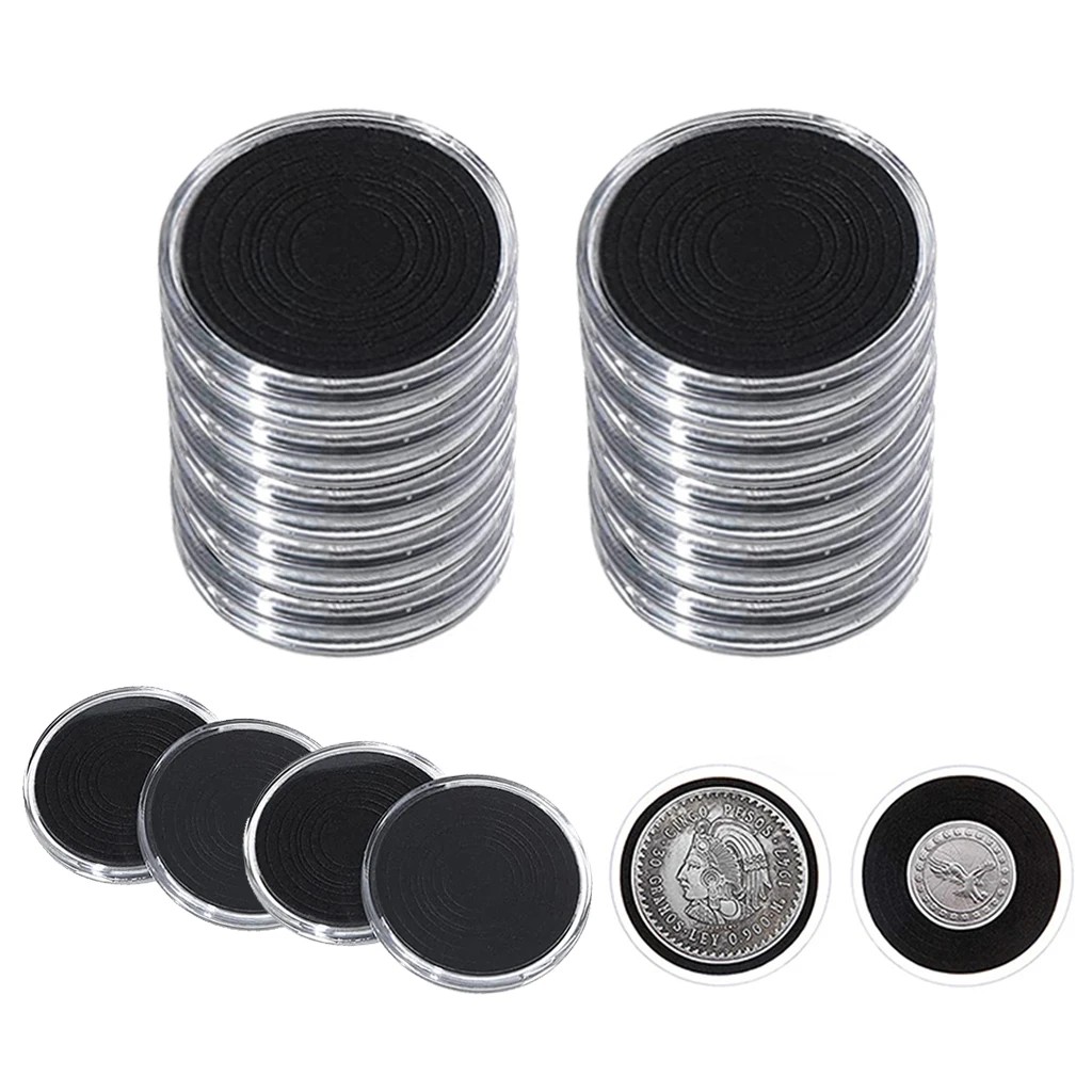 

10Pcs Transparent Coin Capsule Case Collectable Coin Holder with Black Gasket for