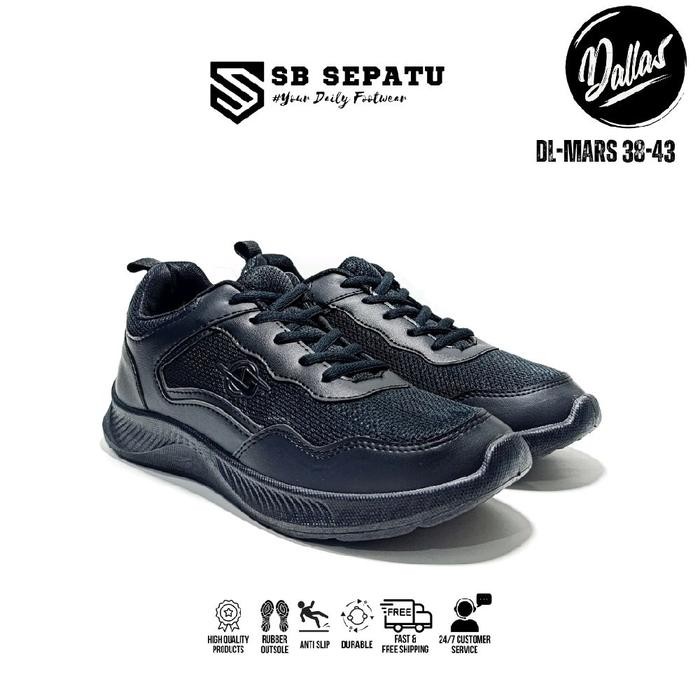 ASLI Sepatu DAS DL-MARS Tali FULL HITAM Sepatu Sekolah Cewek Cowok Hitam SMP SMA Sneakers Fashion