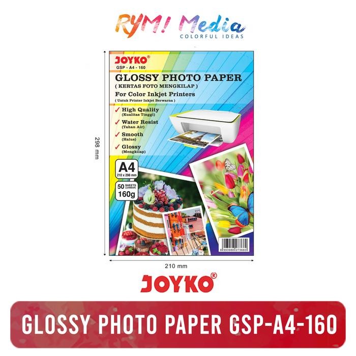 

Kertas Foto Glossy 160 gsm A4 isi 50 / Photo Paper Tipis SINGLE JOYKO