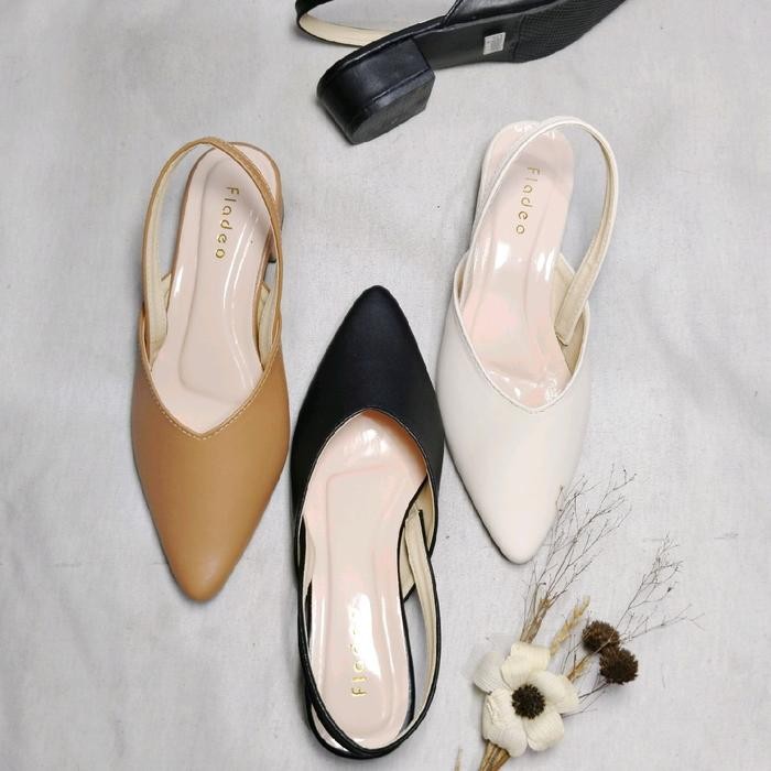 Fladeo Sandal Wanita Selop Heels Tali Belakang Elegan Polos -Gratisongkir