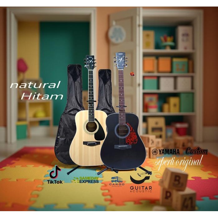 Gitar Akustik Yamaha Custom F310 Hitam Senar Strings High Quality