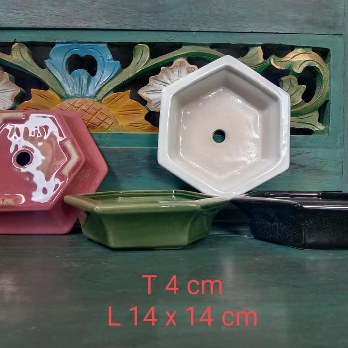 pot keramik bonsai segi enam ceper