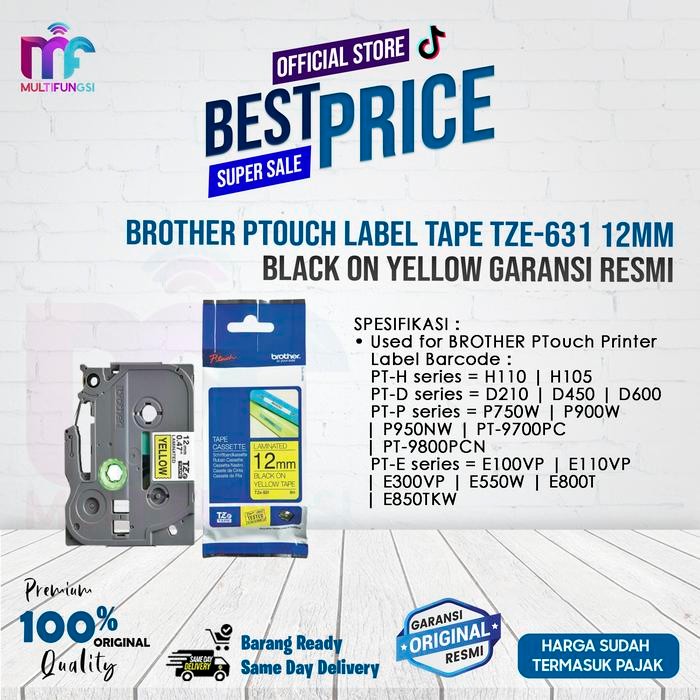 

AT Brother Ptouch Label Tape TZE-631 12mm Black on Yellow Garansi Resmi