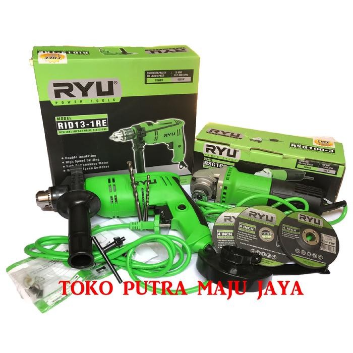 Paket 2 Set Ryu Tekiro Mesin Bor Listrik 13mm & Mesin Disc Gerinda RYU