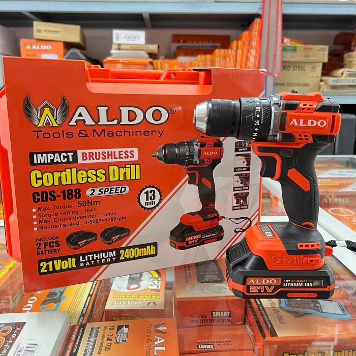 Cordless Bor 13mm Brushless Type CDS-188 ALDO / Mesin Bor Baterai 13mm Brushless