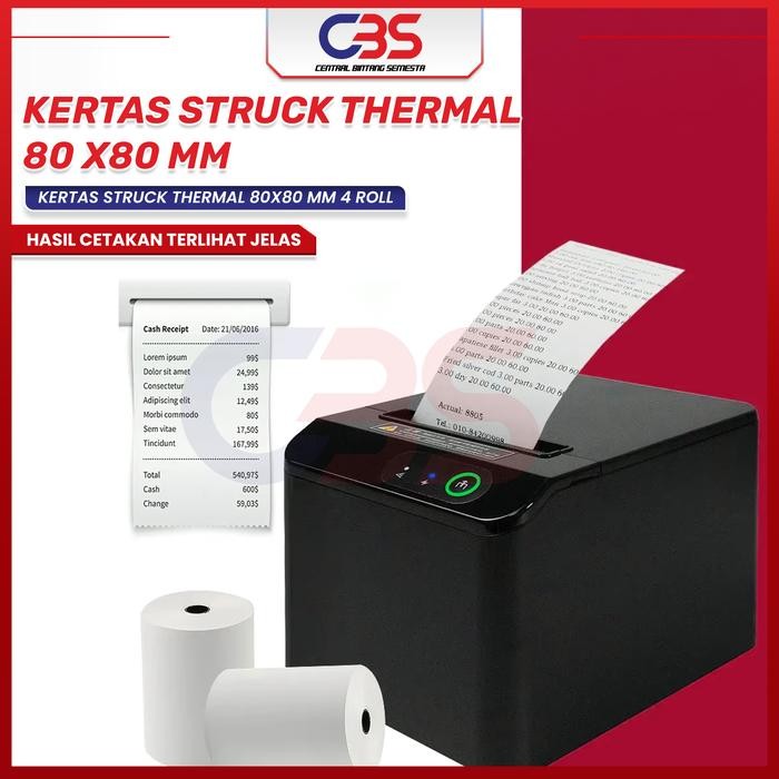 

AT Kertas Struk Thermal 80x80 mm 4 Roll (1 PAKET) Cetak Tajam, Awet, dan Bebas Macet