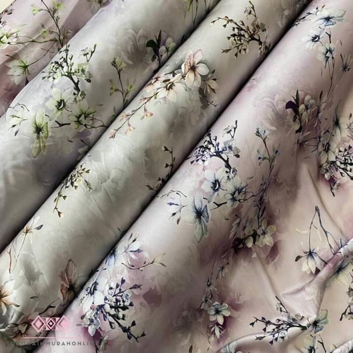 

AT Kain SATIN ARMANY Original PRINT Motif AZALEA Kembang Super Silk Premium Satin ARMANI 100% ASLI