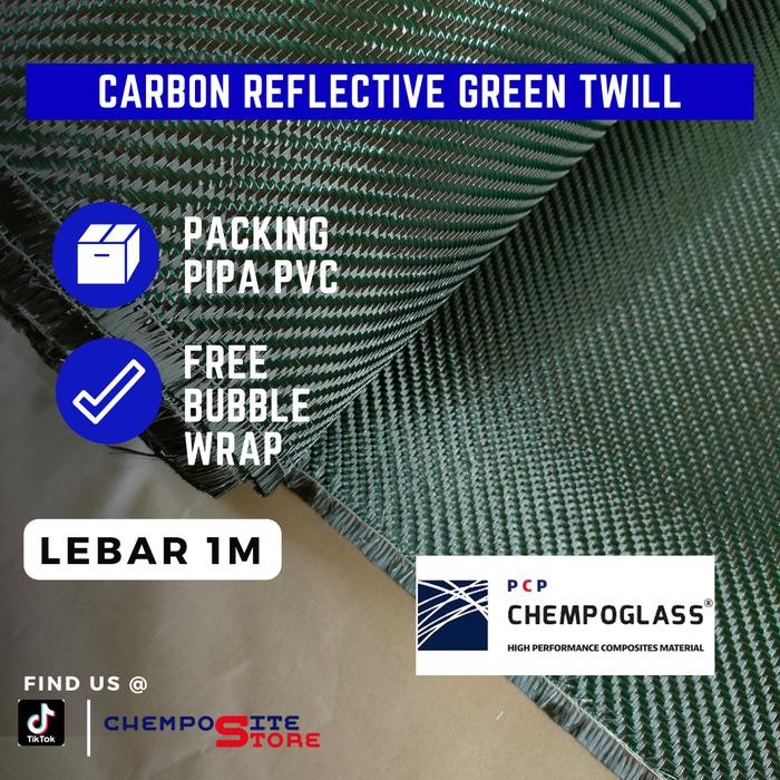 

AT serat carbon fiber Green reflective metalic TWILL 200Gsm L 1m