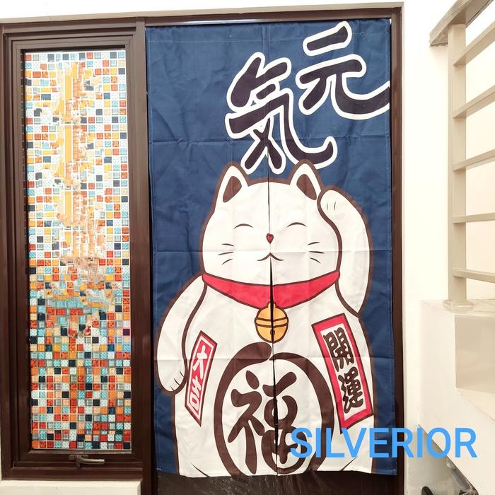 Noren Maneki Neko Kucing Tirai Gordyn Kain Pembatas Ruang Pintu Jepang