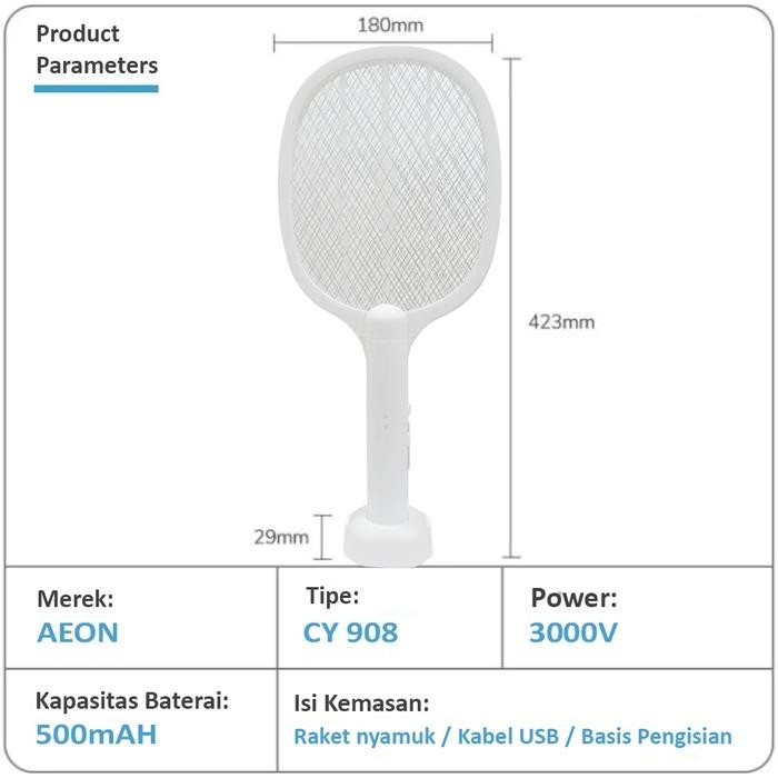 (Expert) Raket Nyamuk AEON Insect Killer UV LED 2in1 canggih Recharge Batre 500mAh Ekonomis