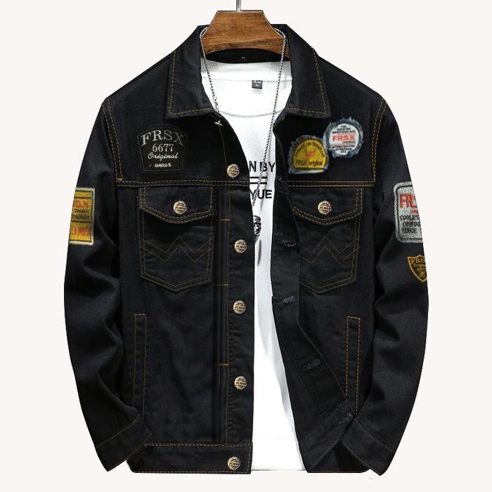 JAKET JEANS TEMPEL HITAM PRIA WANITA Panjang Motif Blazer Casual Formal