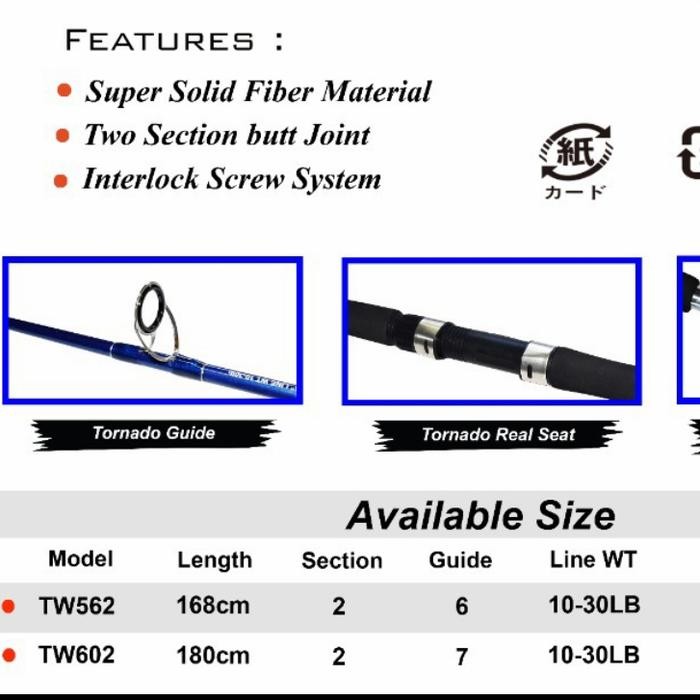 joran pancing tornado blue water 562 602 fiber kaku jigging laut kuat