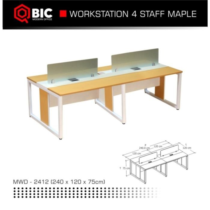 Meja Partisi Sambung Kantor Kotak Workstation Staf 4 Orang Seater Kaca