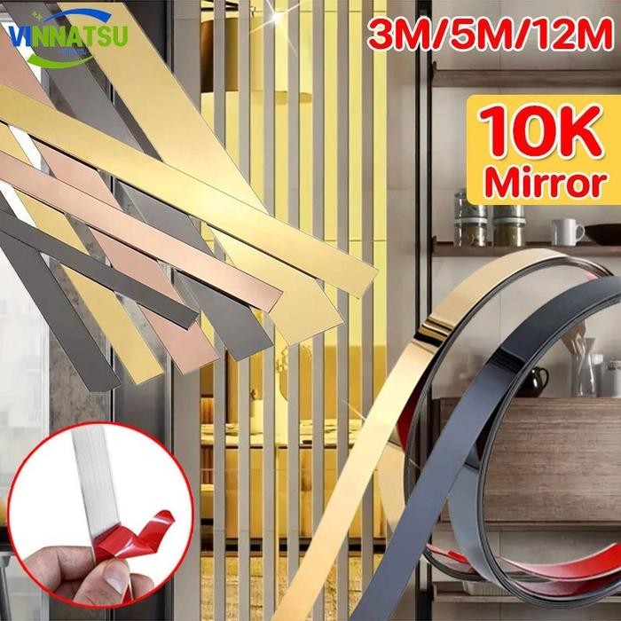 [Vinnatsu] [2Cm] List Plat Strip Mirror Gold Gold List Wallpaper Dinding Plat Strip Mirror Gold