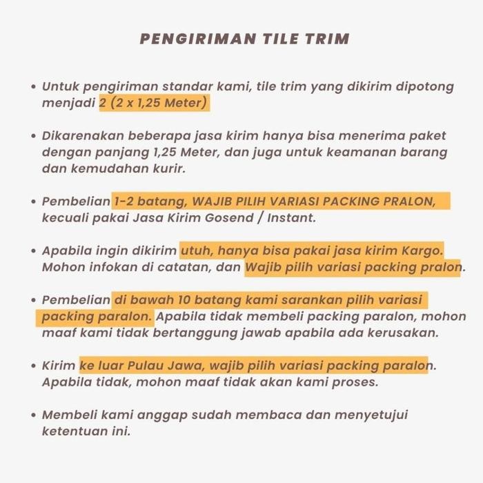 Terlaris  Kuku Macan Aluminium 2.5 Meter Bon-Bon Lis Pinggiran Keramik Tile Trim / Corner Trim Tbk