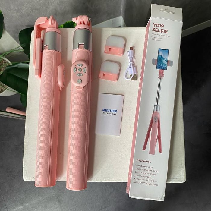 Tongsis / Tripod Selfie Stick Yd19S 170Cm Pink 2 Lampu