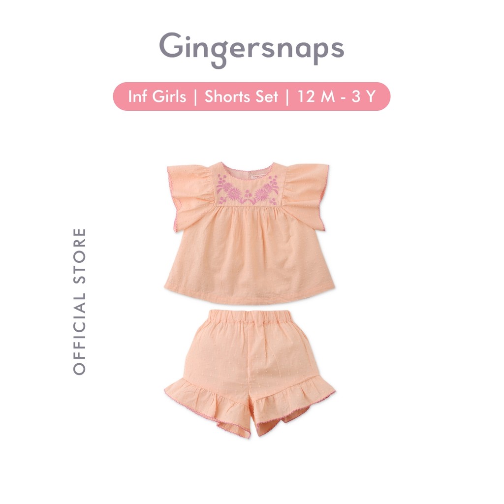 Gingersnaps Mini Bohemian Trotter Shorts Set Peach - Setelan Bayi Perempuan (Pink)