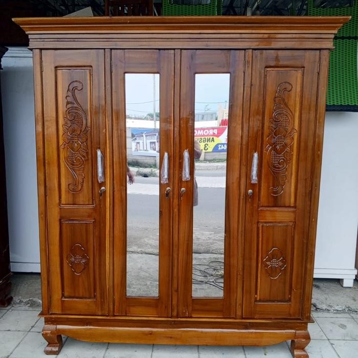 Lemari Jati / Lemari Kayu Jati 4 Pintu Non Kaca