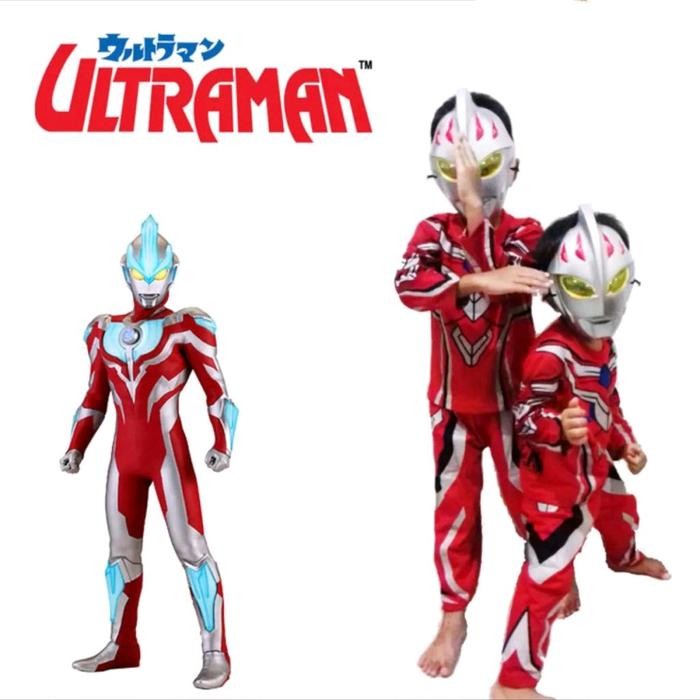 ASLI Setelan Anak Kostum ULTRAMAN MERAH Bonus TOPENG READY STOCK