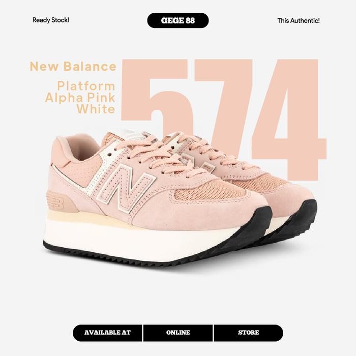 New Balance 574 Platform Alpha Pink White 100% Original BNIB Sneakers
