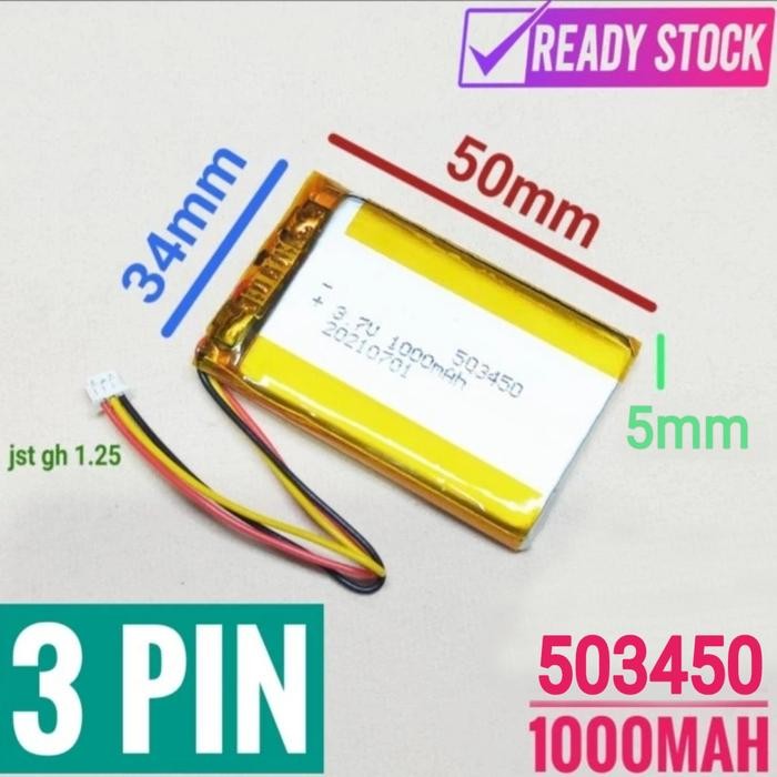 523450 Li ion 3 Kabel 3.7v 1000mAh Bluetooth Headphone Mp3 GPS