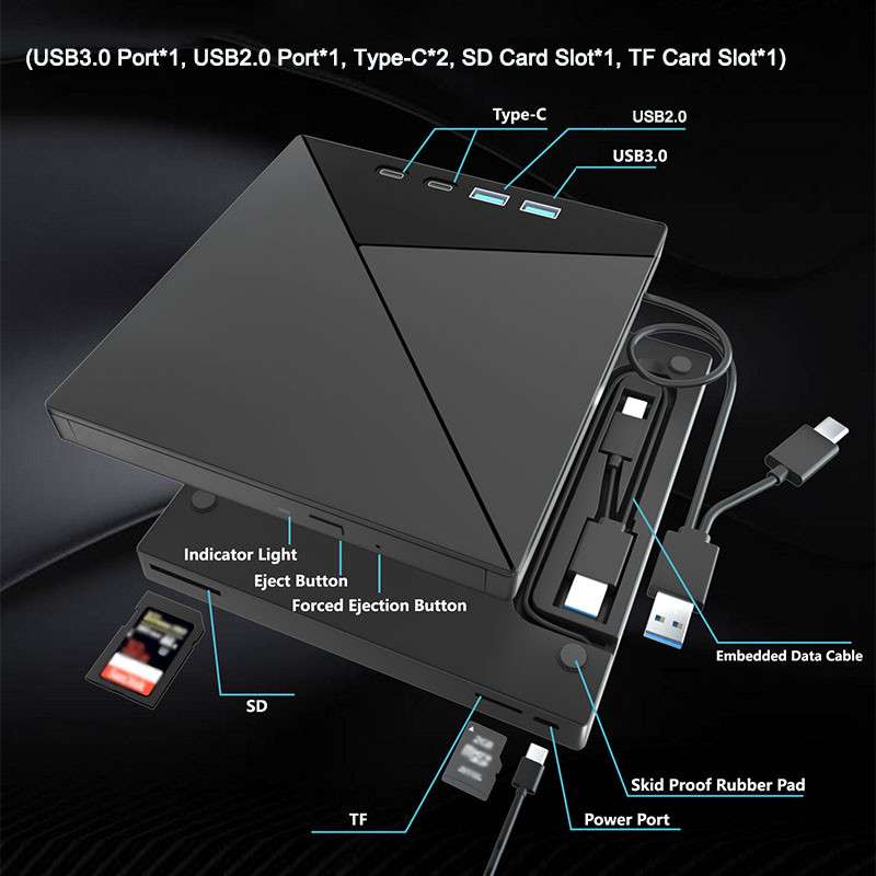 External 4K Blu ray Optical Drive Portable CD DVD +/-RW Player for Laptop PC Bluray Burner with USB