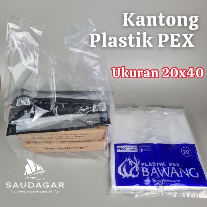 

Kantong plastik PE PEX bening ukuran 20x40 Merk bawang