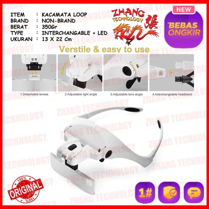 

Ready- Helm Kacamata Pembesar Reparasi Jam 5X Magnifier 2 Led 9892B2 Original