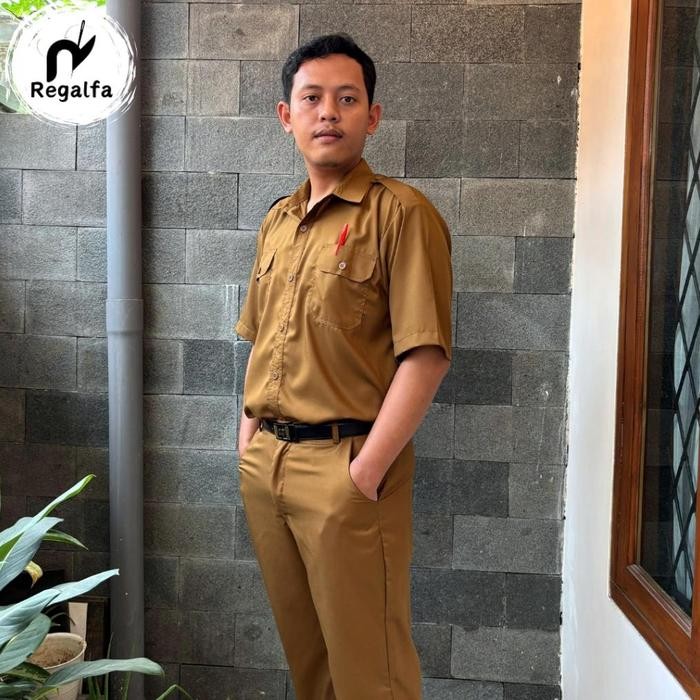 Aq-54 Setelan Baju Seragam Khaki Pdh Pemda Pria Resmi Model Lengan Pendek Bahan Katun Dinas Pns Asn