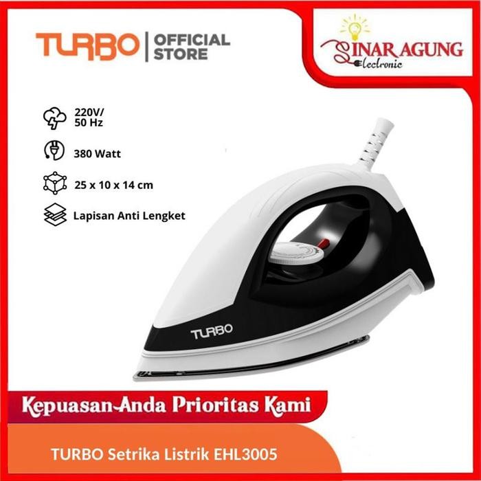 TURBO EHL3005 / EHL-3005 SETRIKA LISTRIK HITAM - GARANSI RESMI *