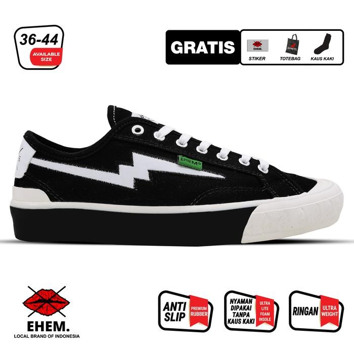 

Ehem Company - Sepatu Sneakers Uni Pria Wanita Dexter Black White Casual Canvas