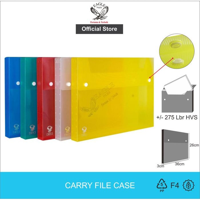

EAGLE FILES Carry File Box Transparan Tebal 3 Cm F4 (Folio) / Tas Dokumen / Map Dokumen 2 Kancing