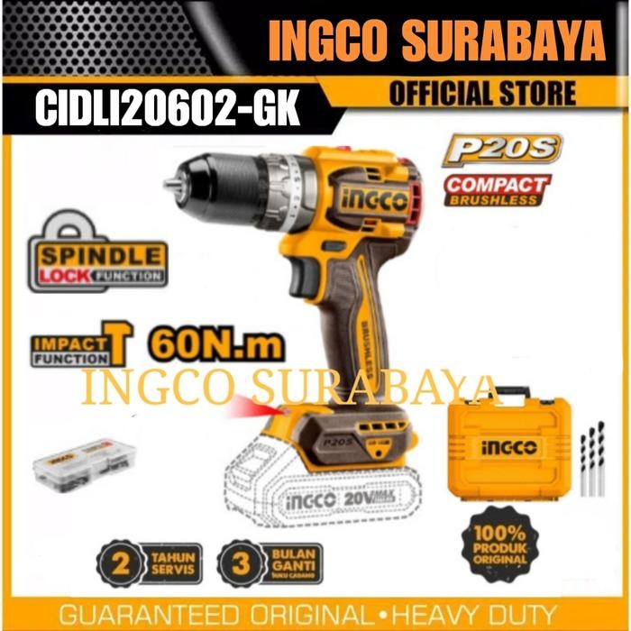 INGCO CIDLI20602 P20S IMPACT DRILL CORDLESS BRUSHLESS 13MM TERMURAH