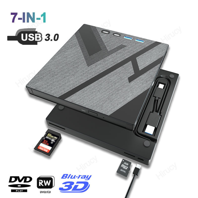7 in 1 External Bluray Optical Drive for Laptop PC USB 3.0 Type-C BD DVD CD-RW Player Portable