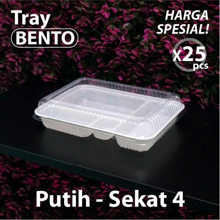 Paket isi 25 pcs Tray Bento Sekat 4 Putih