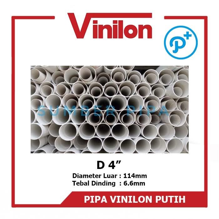 Promo Pipa Pvc Vinilon Putih D 4" - Paralon 4 Inch Panjang 4M Tbk