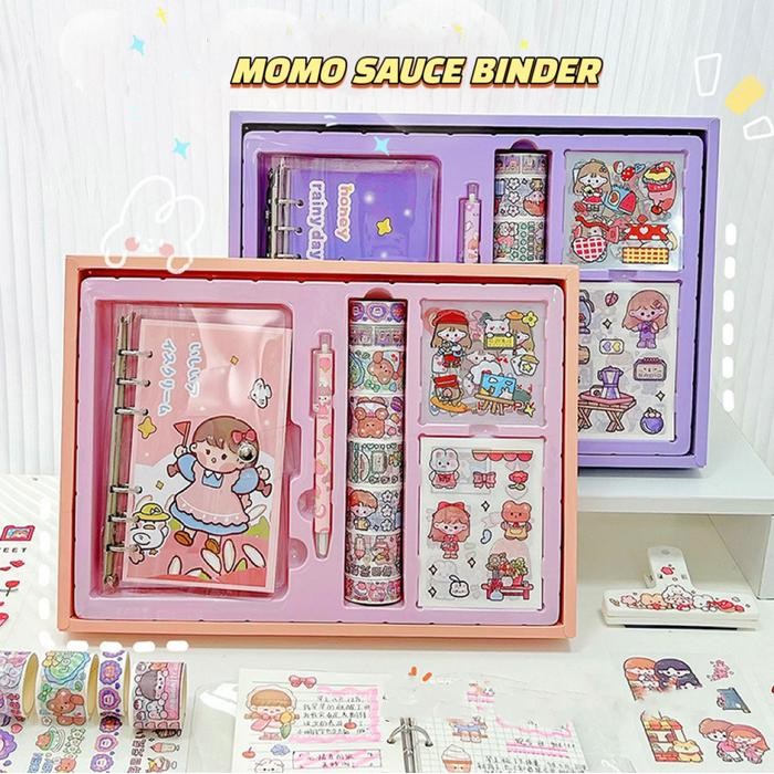 

Terlaris- Buku Binder Diary Set Stiker Dan Washitape Motif Momo Sauce Pink Paper Stationery