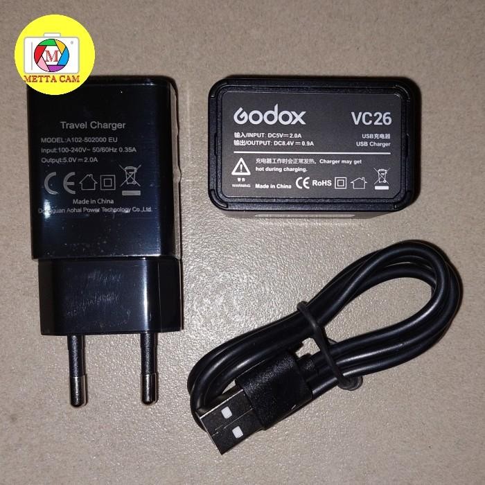 Godox Vc26 + Vc1 Usb Cable Charger Adapter Vb-26 Battery V1 / V860Iii Pasti Diskon