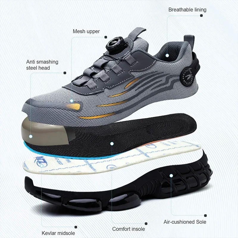 Rotating Button New Safety Shoes Men Anti-smash Anti-puncture Work Shoes Fashion Men Sport Shoes