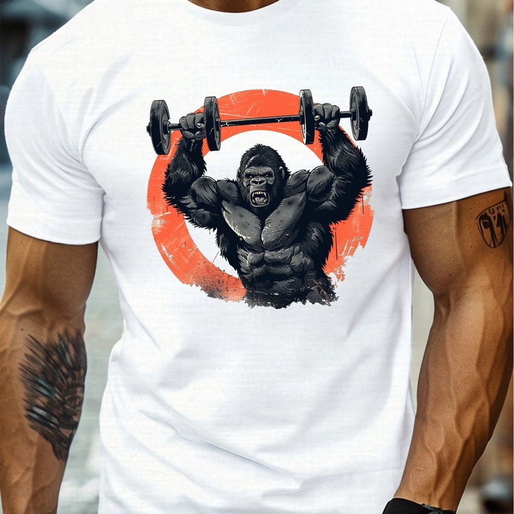 Big Size Short Sleeve Men T-Shirts Gorilla Graphic Printed T-Shirts For Men Gym Workout Fitness Wear