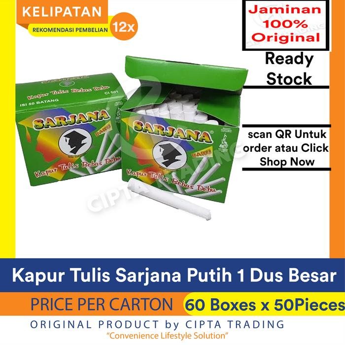 

Stationary - Chalk (Kapur Tulis) - Sarjana - Kapur Papan Tulis Putih (1 Carton)