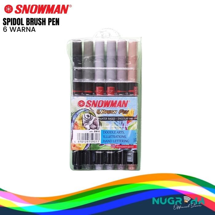 

spidol brush pen 6 warna snowman kode 350