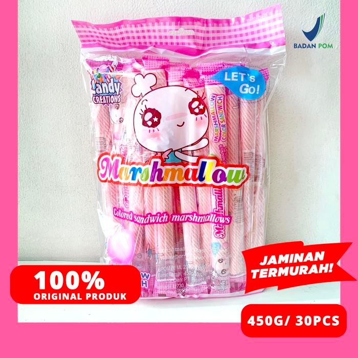 

MARSHMALLOW PANJANG RASA STROBERI/STRAWBERRY CANDY CREATION 30PCS 450G