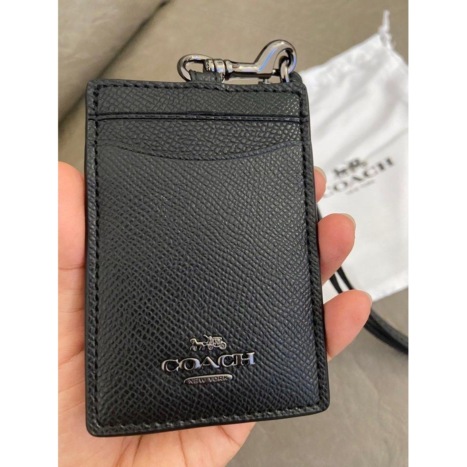 

Ready- Gantungan Kartu Id Card Holder Lanyard Black Crossgrain Leather Gunmetal Logo Original Fo