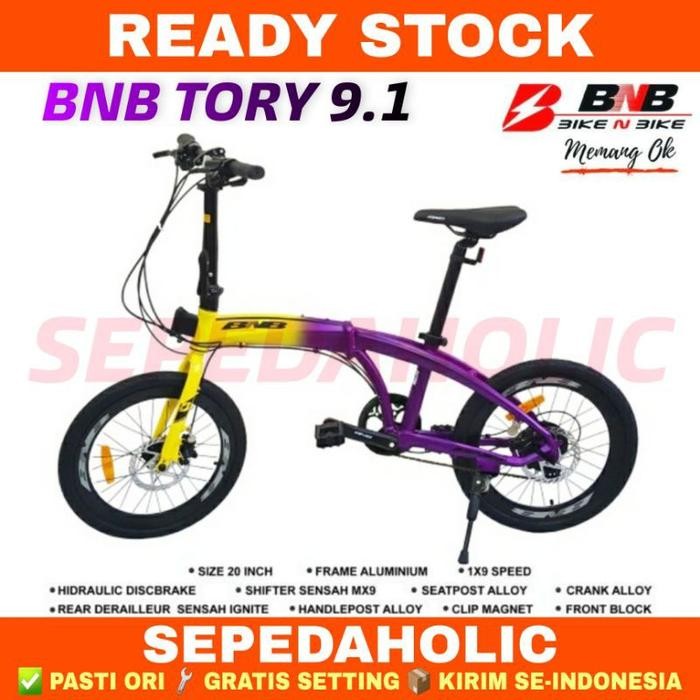 Sepeda Lipat 20 Inch Bnb Tory 9.1 Alloy 9 Speed Rem Hidrolik Murah Dan Ringan Original Garansi 2 Th