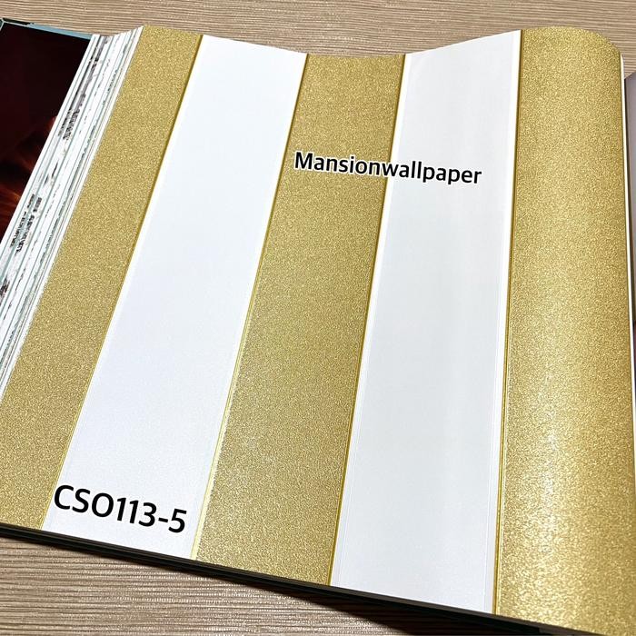 Wallpaper Dinding Garis Stripe Putih Gold #Gratisongkir